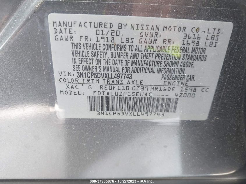 2020 NISSAN KICKS SR - 3N1CP5DVXLL497743