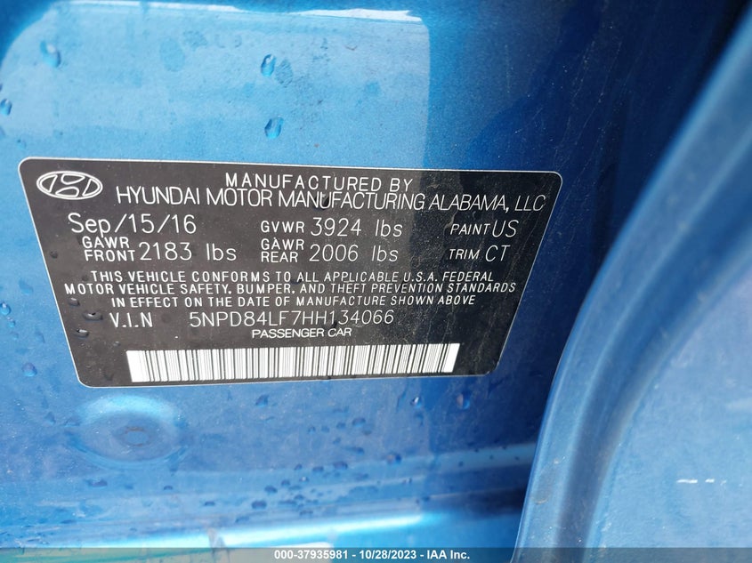 VIN 5NPD84LF7HH134066 2017 HYUNDAI ELANTRA VALUE EDITION