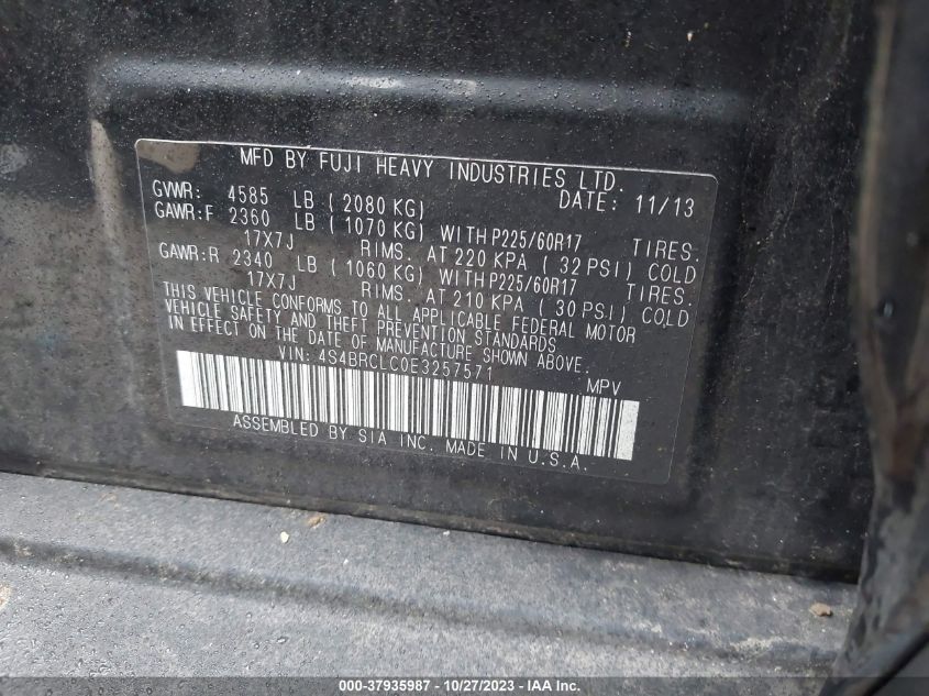 2014 SUBARU OUTBACK 2.5I LIMITED - 4S4BRCLC0E3257571