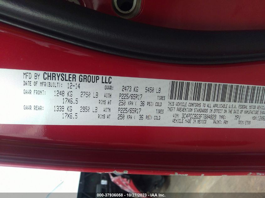 2015 DODGE JOURNEY SXT - 3C4PDCBG3FT604829