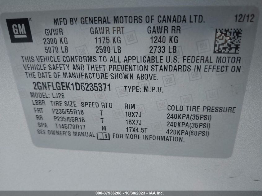 2013 CHEVROLET EQUINOX LTZ - 2GNFLGEK1D6235371