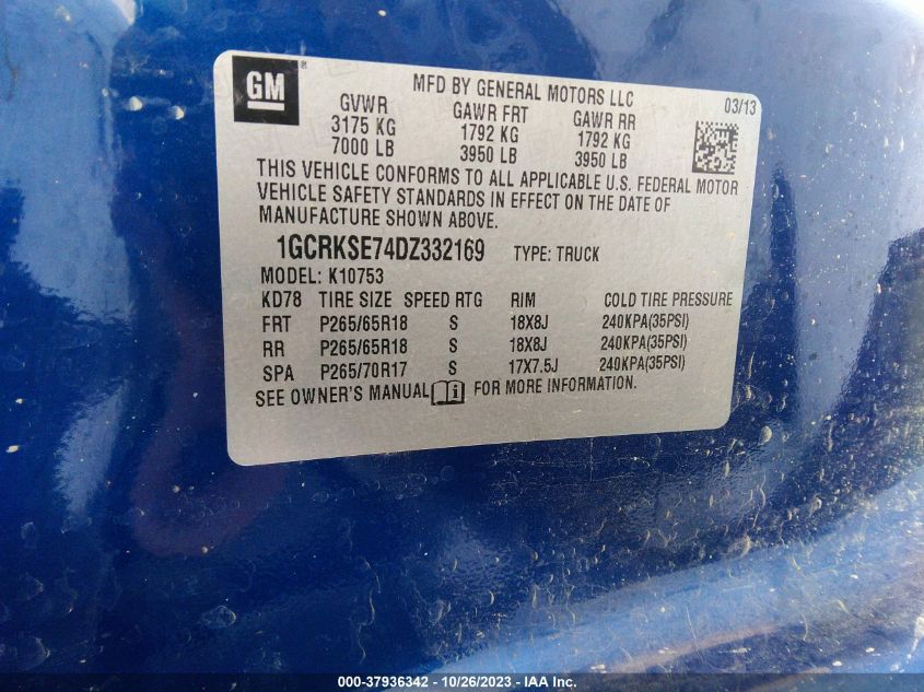 2013 CHEVROLET SILVERADO 1500 LT - 1GCRKSE74DZ332169