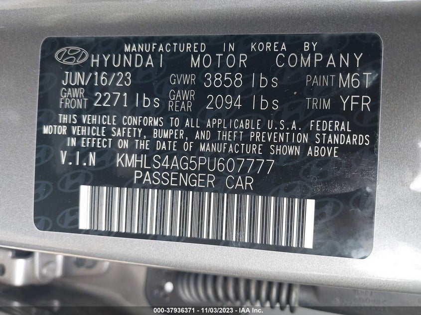 VIN KMHLS4AG5PU607777 2023 HYUNDAI ELANTRA SEL