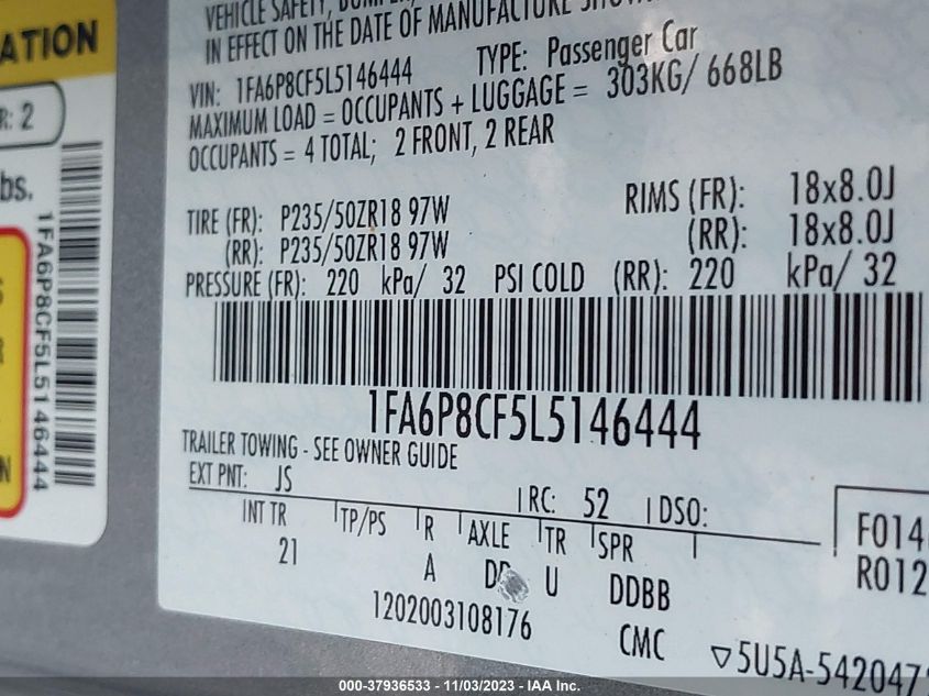 2020 FORD MUSTANG GT - 1FA6P8CF5L5146444