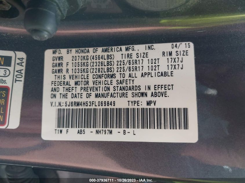 2015 HONDA CR-V EX - 5J6RM4H53FL069849