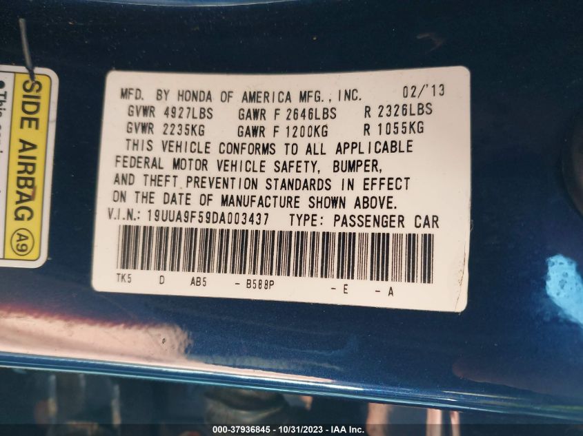 2013 ACURA TL TECH - 19UUA9F59DA003437