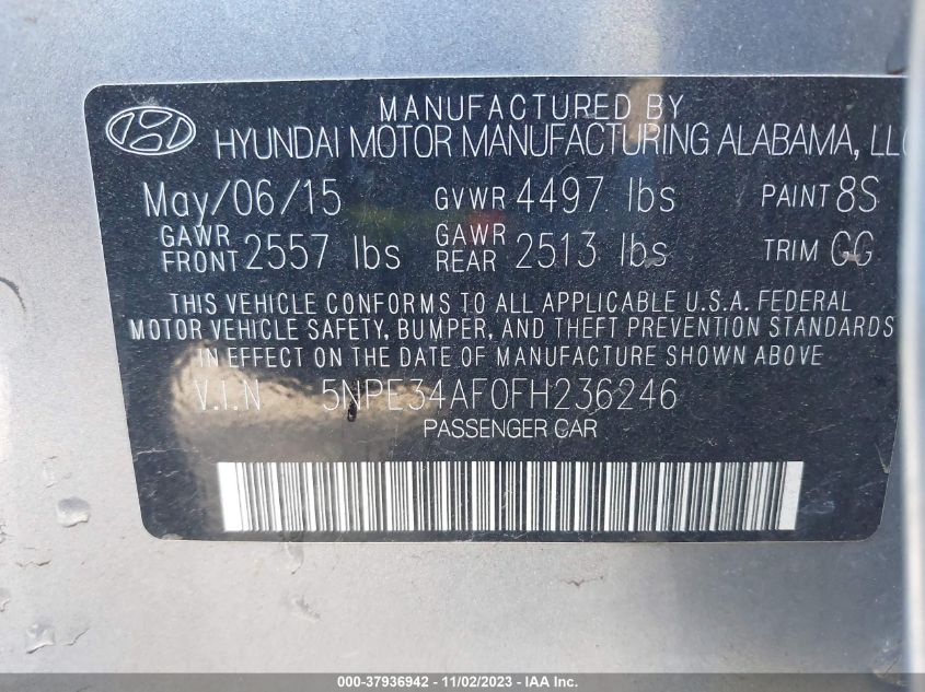 2015 HYUNDAI SONATA 2.4L SPORT - 5NPE34AF0FH236246