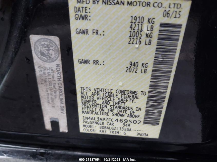 2015 NISSAN ALTIMA 2.5 S - 1N4AL3AP2FC469502