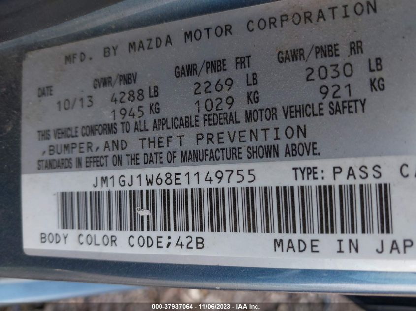 2014 MAZDA MAZDA6 I GRAND TOURING - JM1GJ1W68E1149755