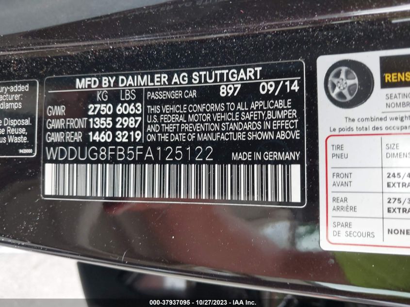 2015 MERCEDES-BENZ S-CLASS S 550 WDDUG8FB5FA125122