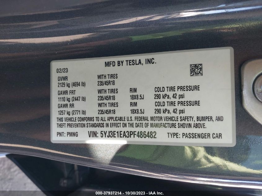 2023 TESLA MODEL 3 - 5YJ3E1EA3PF486482