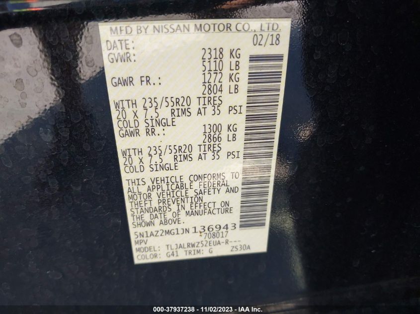 2018 NISSAN MURANO SL - 5N1AZ2MG1JN136943