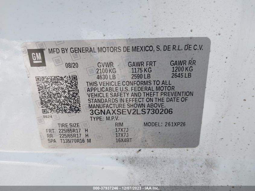 2020 CHEVROLET EQUINOX LS - 3GNAXSEV2LS730206