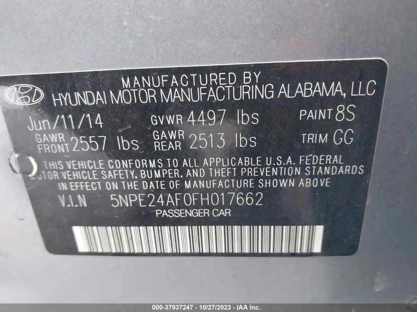 2015 HYUNDAI SONATA SE - 5NPE24AF0FH017662