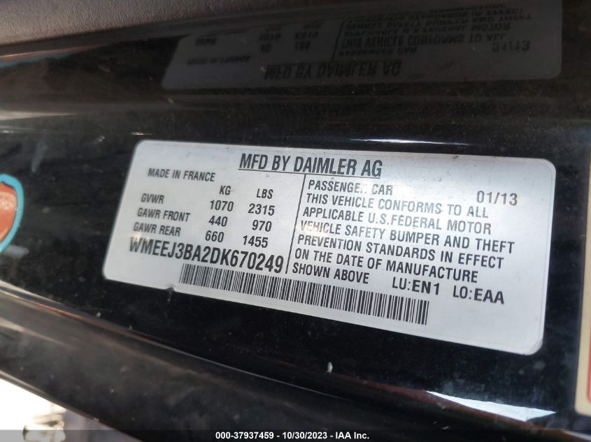 2013 SMART FORTWO PASSION/PURE WMEEJ3BA2DK670249