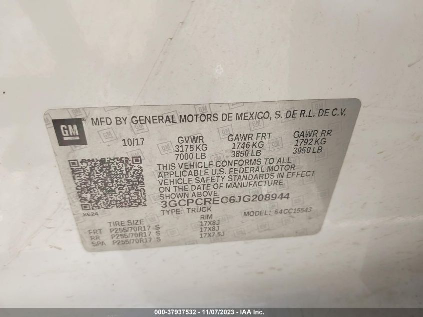 2018 CHEVROLET SILVERADO 1500 LT - 3GCPCREC6JG208944