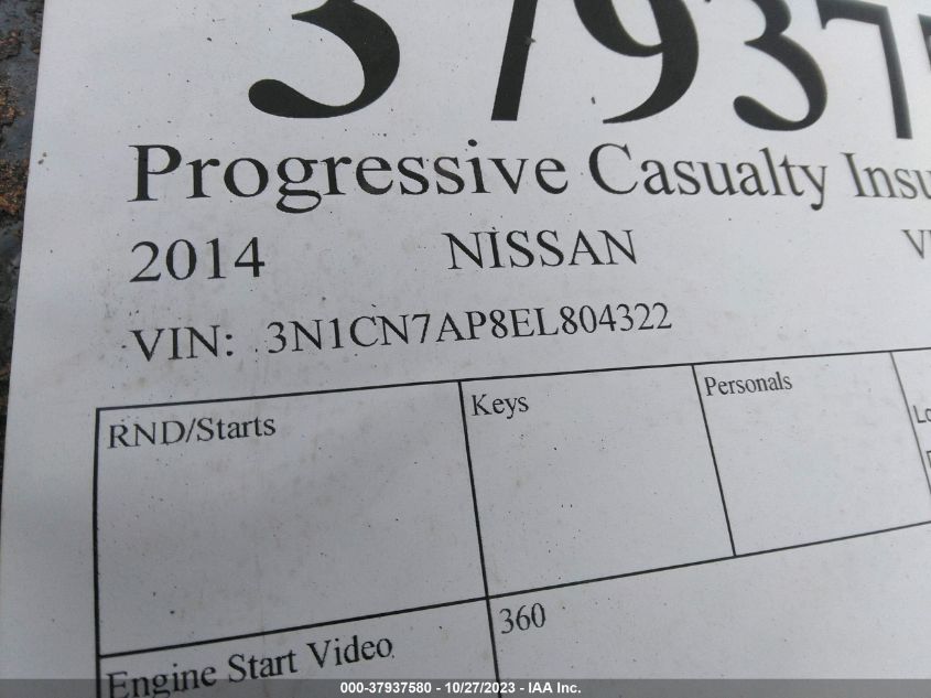 2014 NISSAN VERSA 1.6 SV - 3N1CN7AP8EL804322