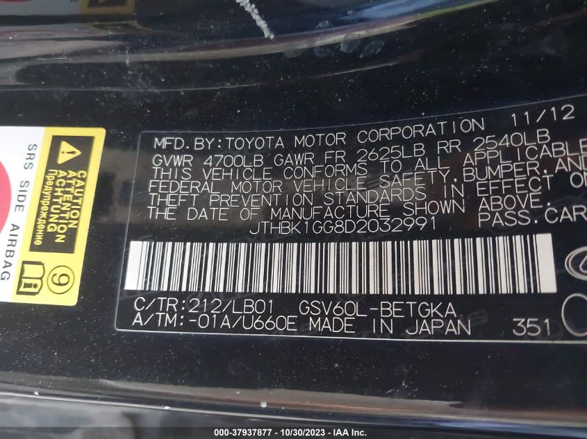 2013 LEXUS ES 350 4DR SDN - JTHBK1GG8D2032991