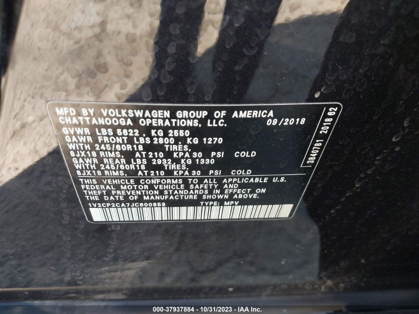2018 VOLKSWAGEN ATLAS 2.0T SE - 1V2CP2CA7JC600859