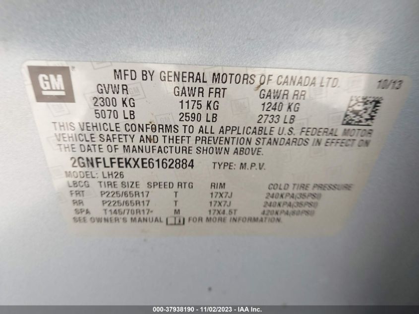 2014 CHEVROLET EQUINOX LT - 2GNFLFEKXE6162884