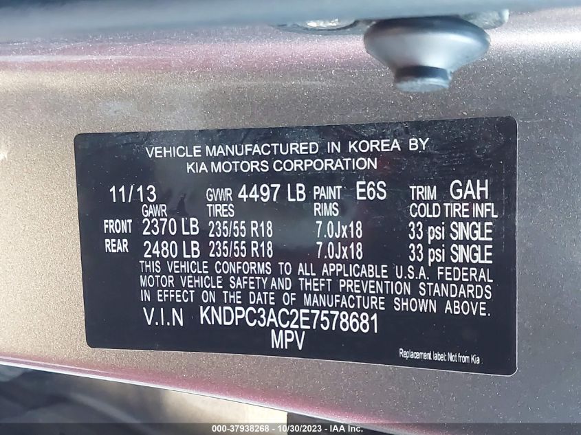 2014 KIA SPORTAGE EX - KNDPC3AC2E7578681