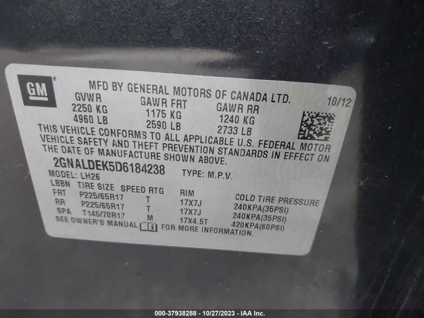 2013 CHEVROLET EQUINOX LT - 2GNALDEK5D6184238