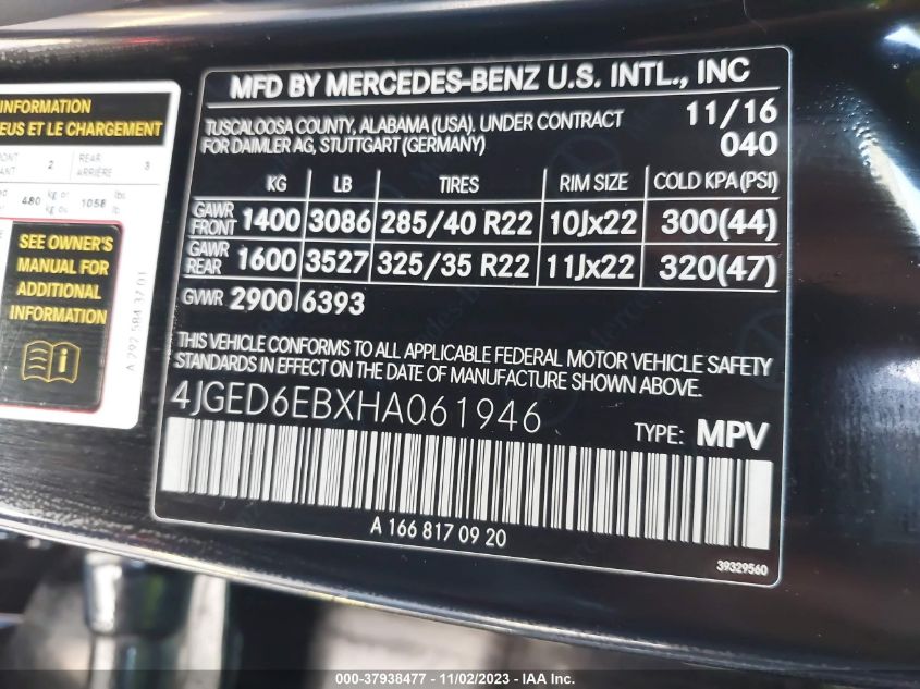 2017 MERCEDES-BENZ AMG GLE 43 COUPE 4JGED6EBXHA061946