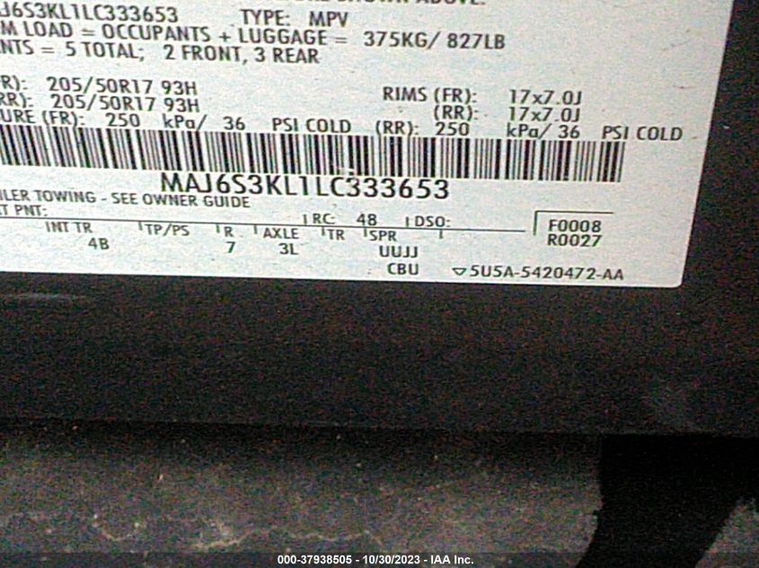 2020 FORD ECOSPORT TITANIUM - MAJ6S3KL1LC333653