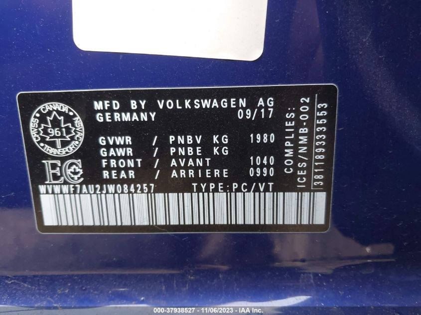 2018 VOLKSWAGEN GOLF R - WVWWF7AU2JW084257