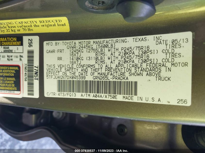 2013 TOYOTA TACOMA PRERUNNER - 5TFJU4GN7DX045399