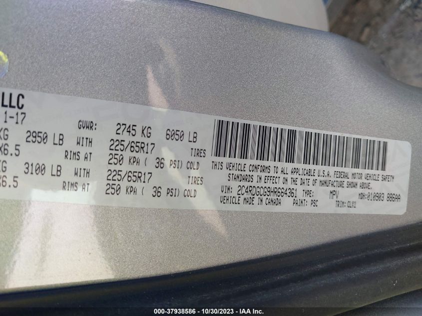 2017 DODGE GRAND CARAVAN SXT - 2C4RDGCG9HR664361