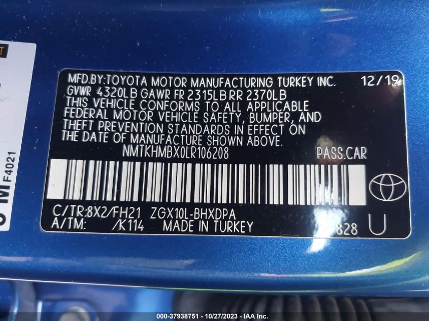 NMTKHMBX0LR106208 2020 TOYOTA C-HR LE/XLE/LIMITEDphoto 9