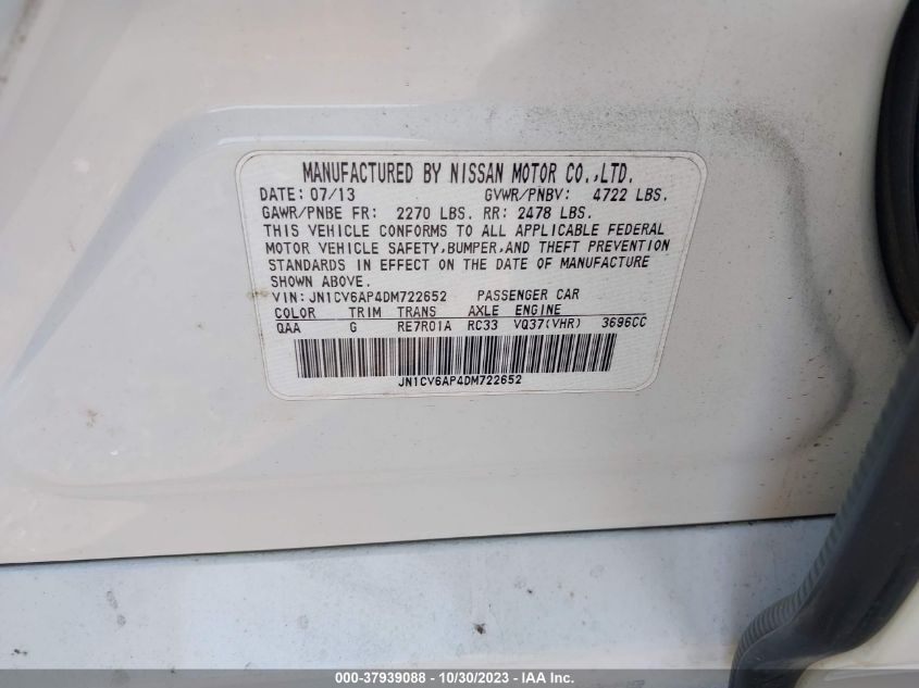 2013 INFINITI G37 SEDAN JOURNEY - JN1CV6AP4DM722652