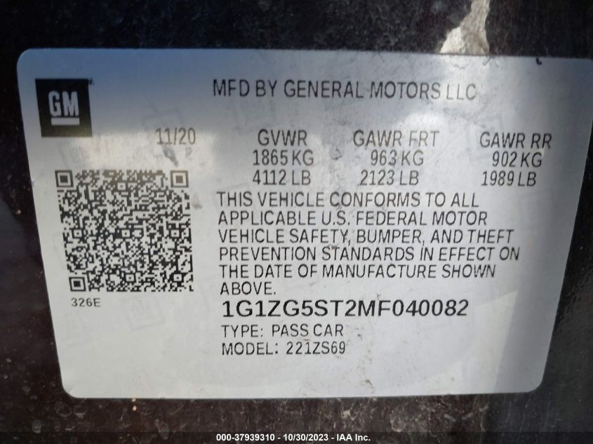 2021 CHEVROLET MALIBU RS - 1G1ZG5ST2MF040082