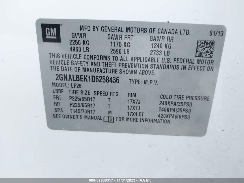 2013 CHEVROLET EQUINOX LS - 2GNALBEK1D6258436