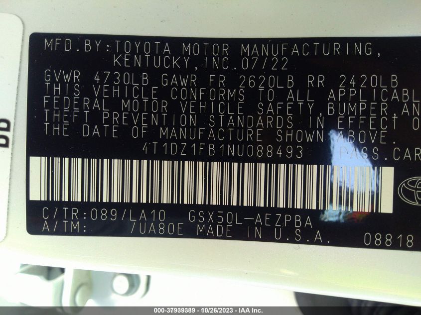2022 TOYOTA AVALON LIMITED - 4T1DZ1FB1NU088493