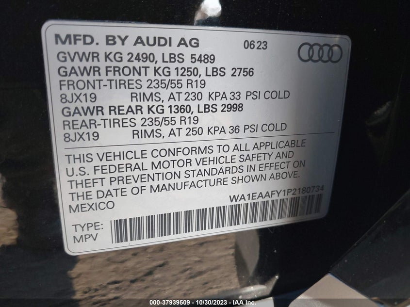 VIN WA1EAAFY1P2180734 2023 AUDI Q5 PREMIUM PLUS 45