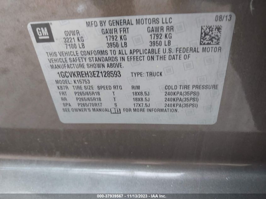 2014 CHEVROLET SILVERADO 1500 LT - 1GCVKREH3EZ128593