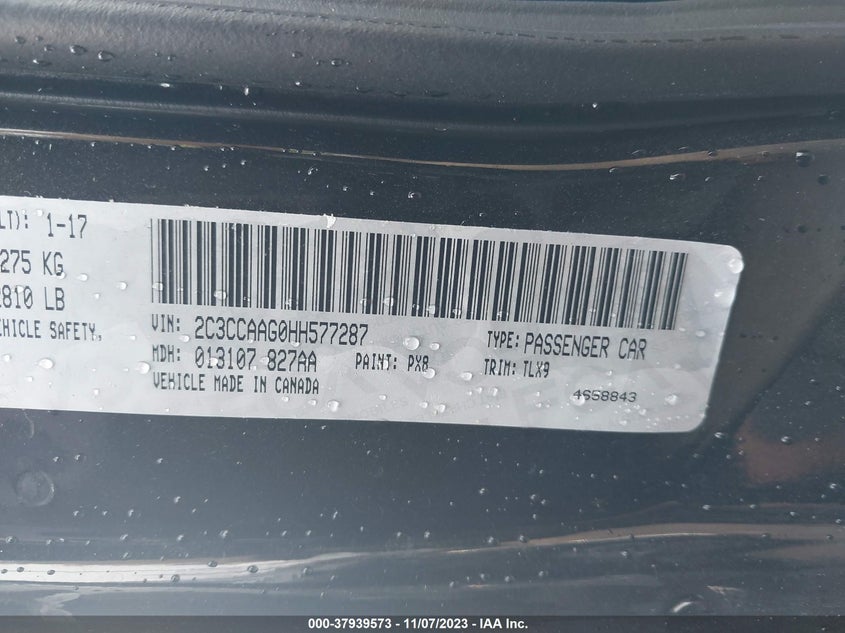 VIN 2C3CCAAG0HH577287 2017 CHRYSLER 300 LIMITED