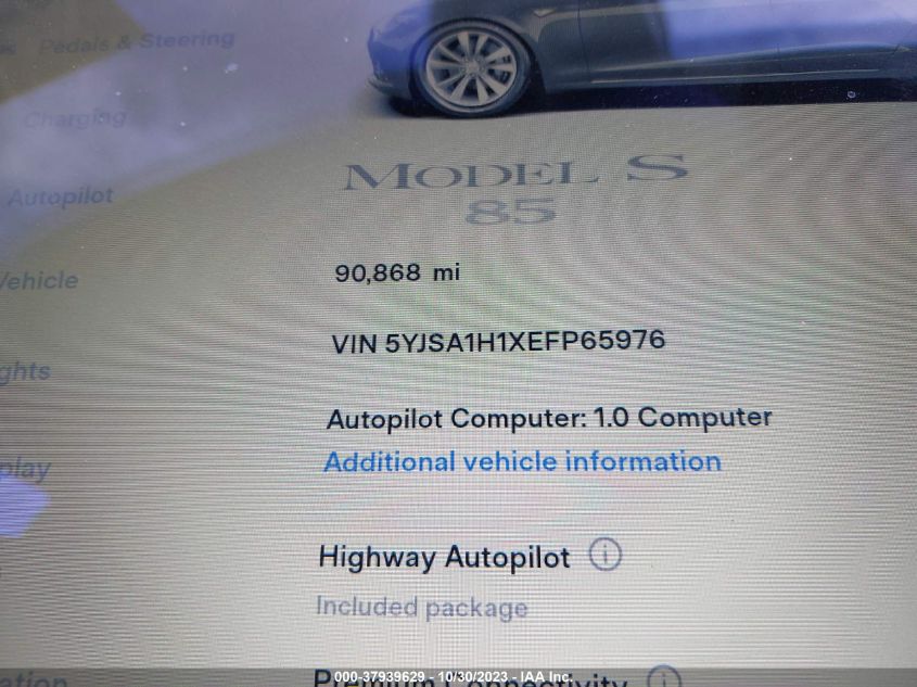 2014 TESLA MODEL S 60 KWH BATTERY/P85 - 5YJSA1H1XEFP65976