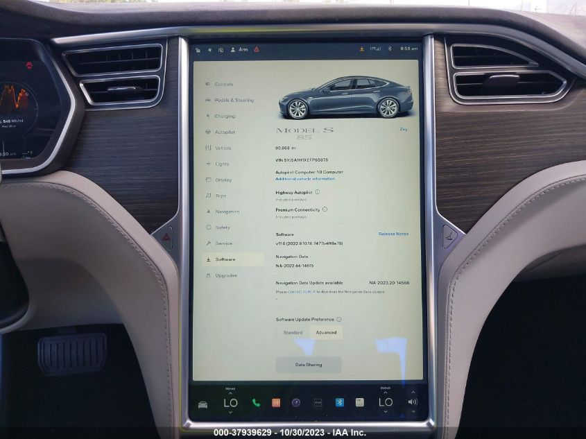 2014 TESLA MODEL S 60 KWH BATTERY/P85 - 5YJSA1H1XEFP65976