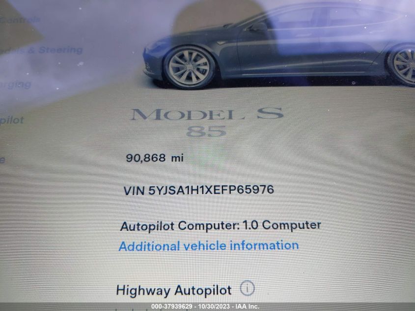 2014 TESLA MODEL S 60 KWH BATTERY/P85 - 5YJSA1H1XEFP65976