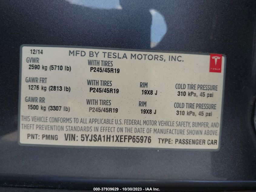 2014 TESLA MODEL S 60 KWH BATTERY/P85 - 5YJSA1H1XEFP65976