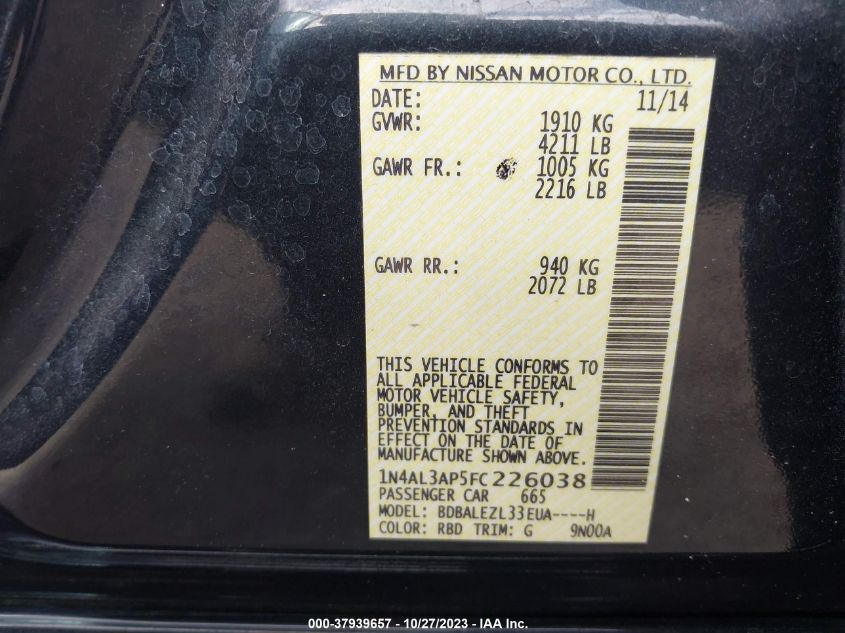 2015 NISSAN ALTIMA 2.5 - 1N4AL3AP5FC226038