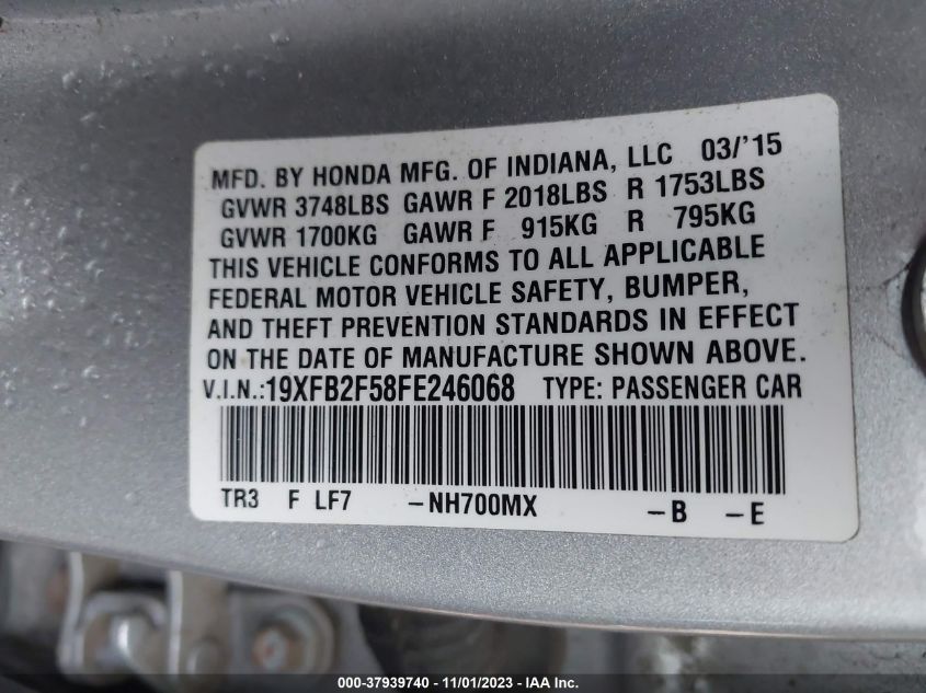 2015 HONDA CIVIC LX - 19XFB2F58FE246068