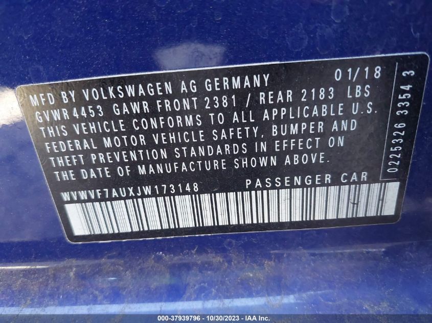 2018 VOLKSWAGEN GOLF R 2.0T W/DCC & NAVIGATION WVWVF7AUXJW173148