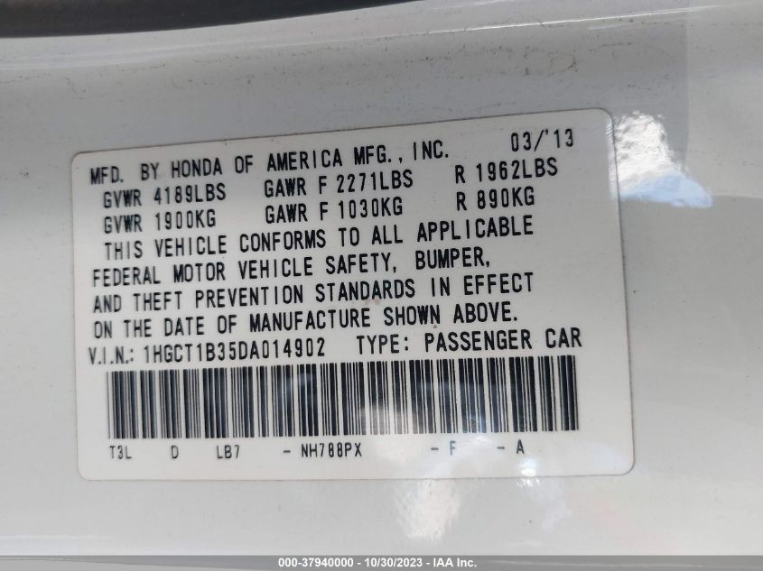 2013 HONDA ACCORD LX-S - 1HGCT1B35DA014902