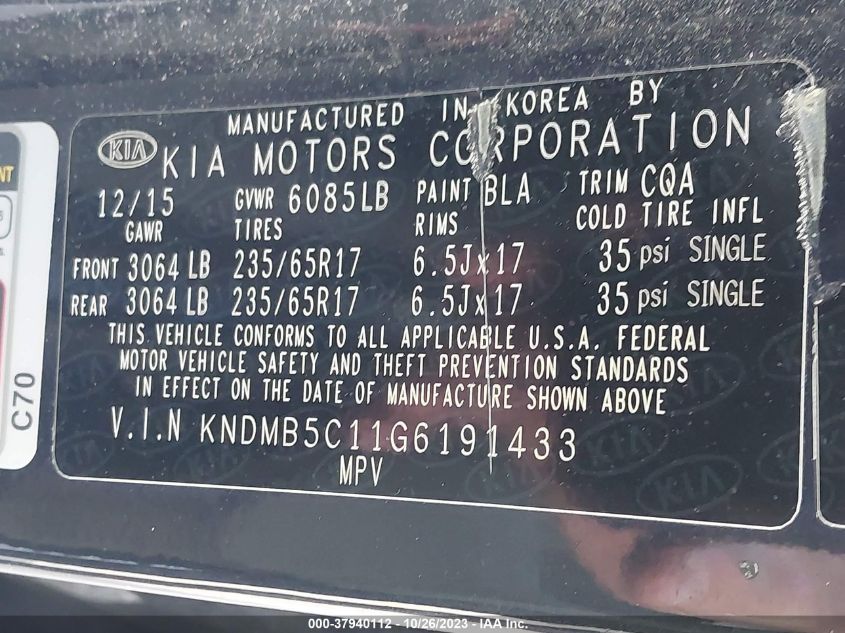 2016 KIA SEDONA LX - KNDMB5C11G6191433