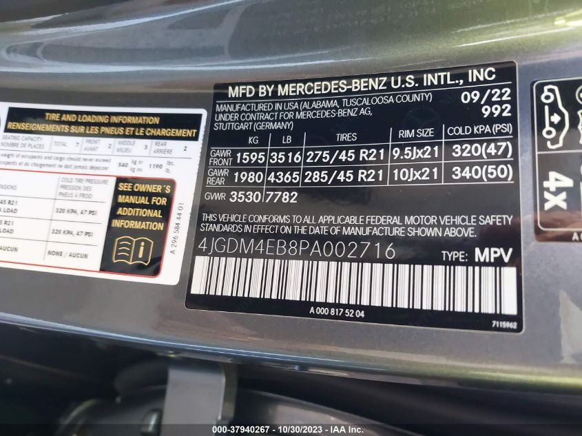 2023 MERCEDES-BENZ EQS 580 SUV - 4JGDM4EB8PA002716