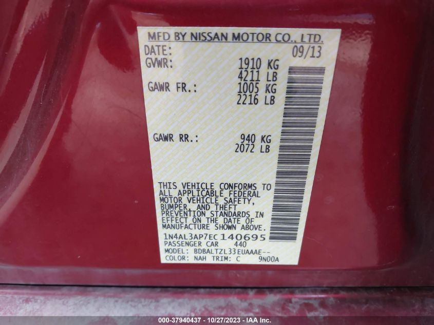 2014 NISSAN ALTIMA 2.5/S/SV/SL - 1N4AL3AP7EC140695